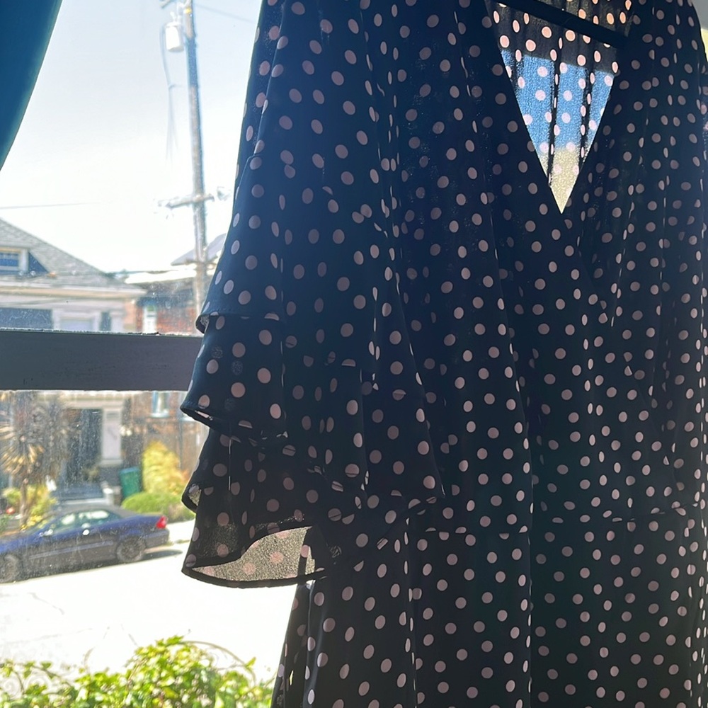 City chic black with pink polkadots mid length size 20 - Picture 2 of 4
